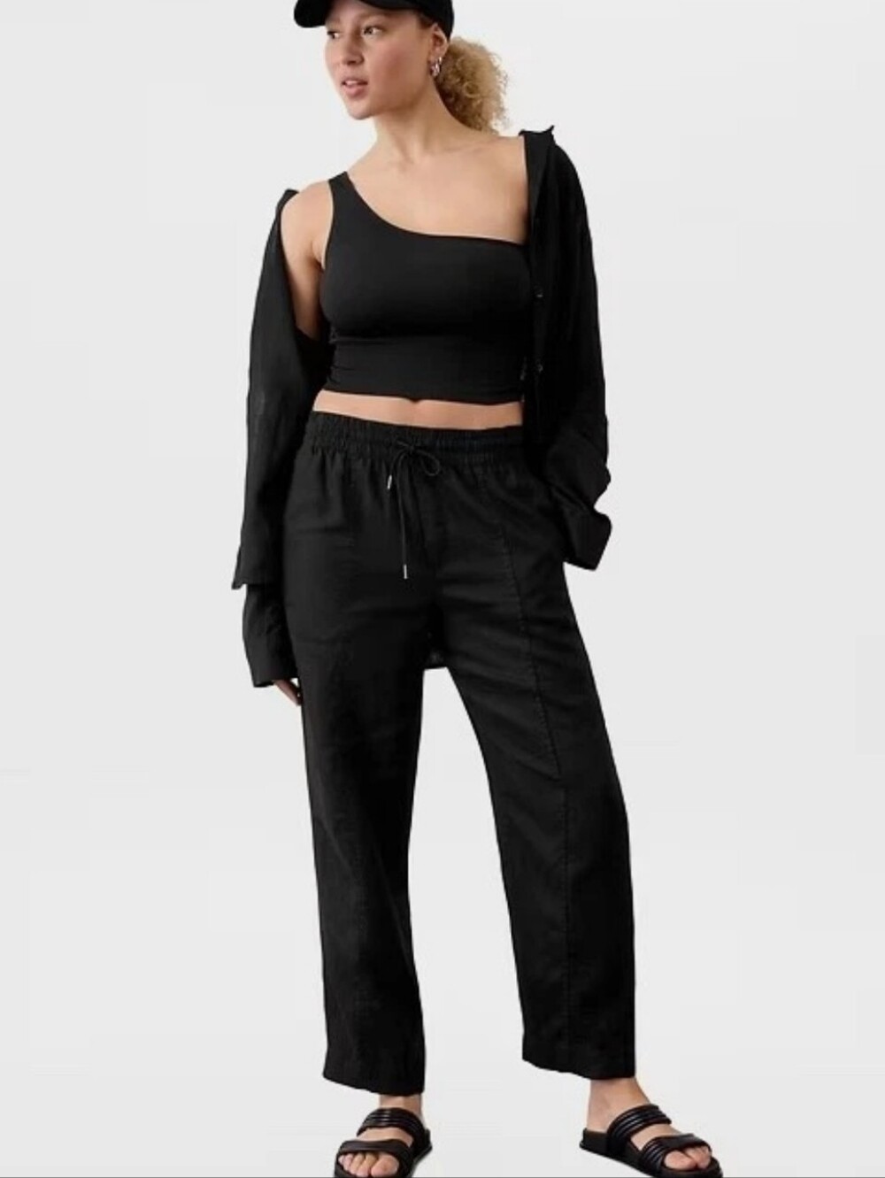 Athleta Retreat Linen Ankle Pant Black Size L